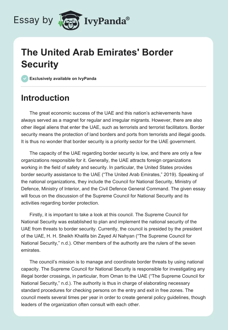 The United Arab Emirates' Border Security. Page 1