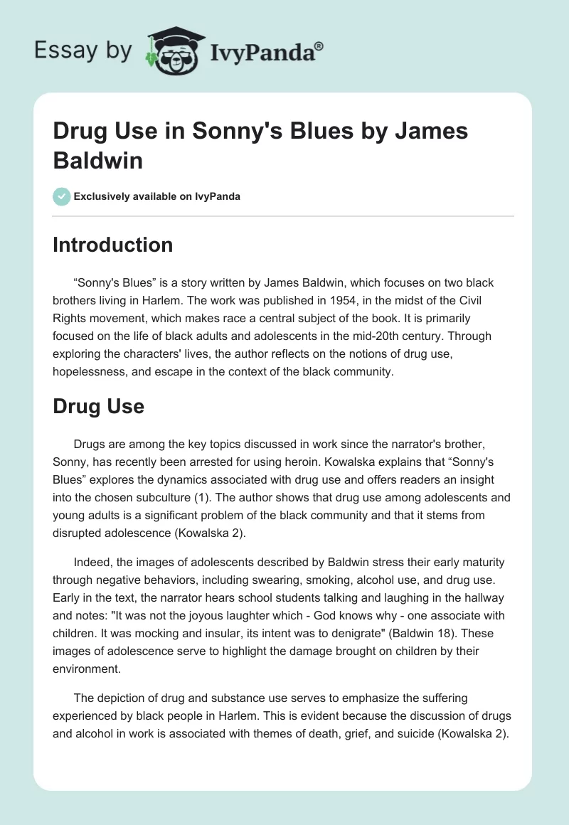 Drug Use in "Sonny's Blues" by James Baldwin. Page 1
