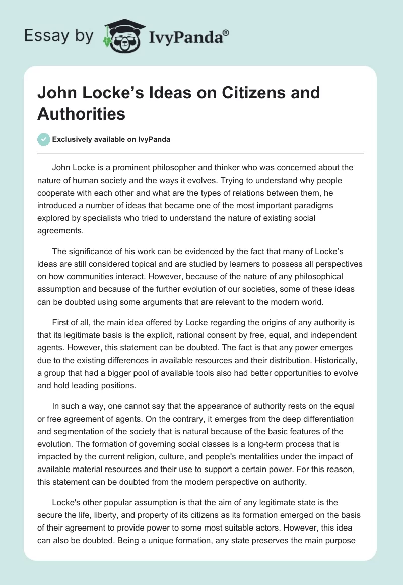 John Locke’s Ideas on Citizens and Authorities. Page 1