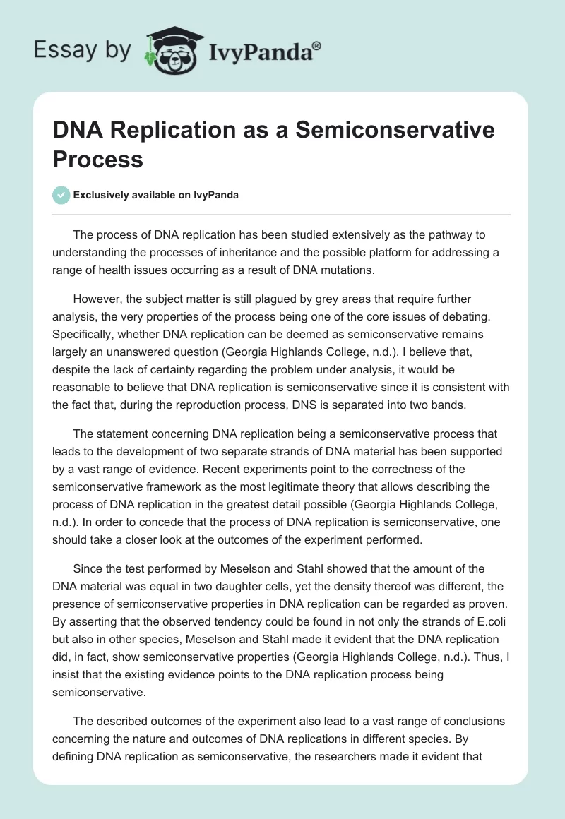DNA Replication as a Semiconservative Process. Page 1