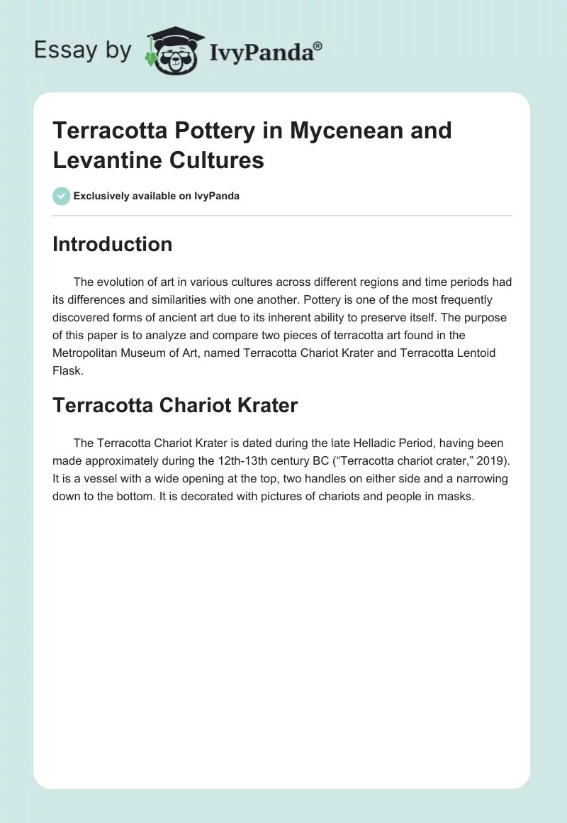 Terracotta Pottery in Mycenean and Levantine Cultures. Page 1