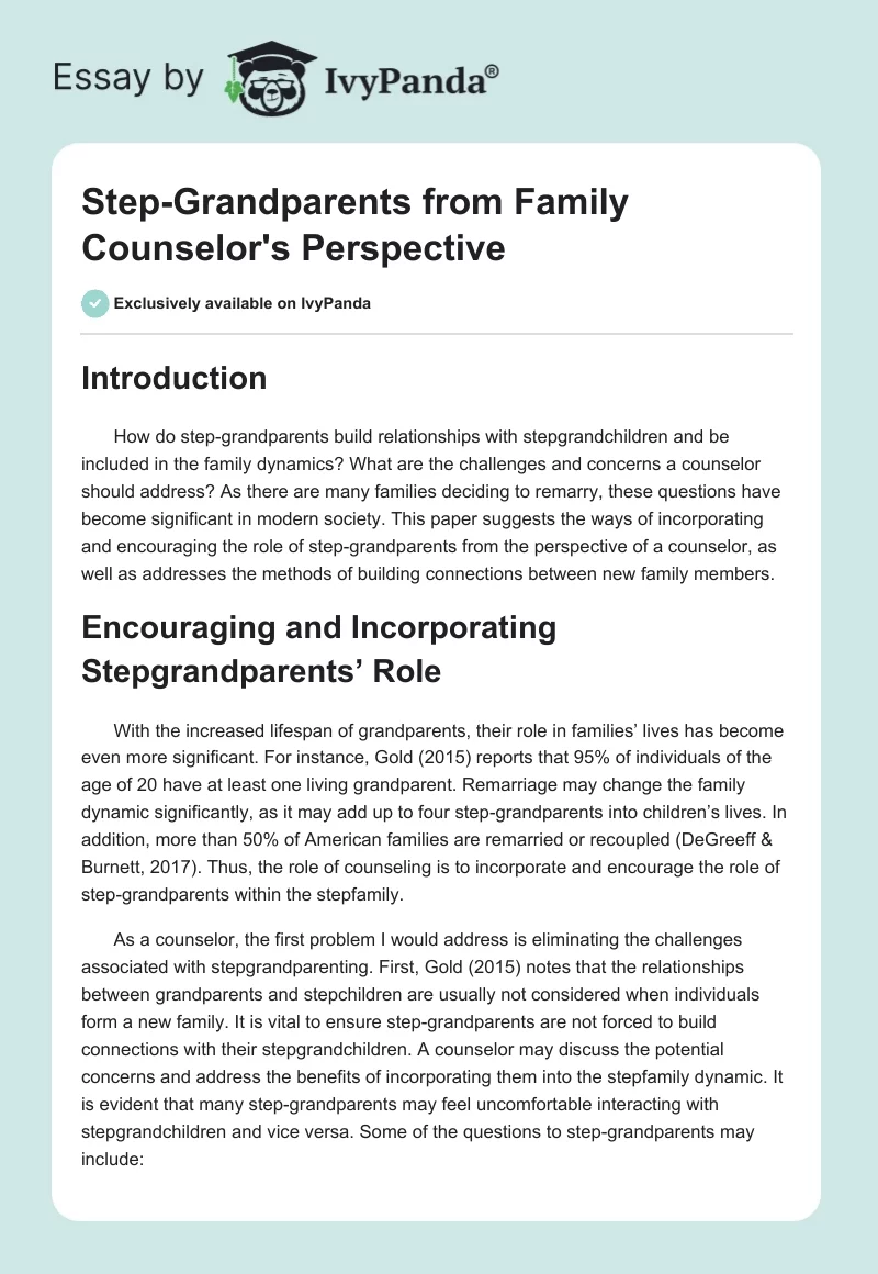 Step-Grandparents from Family Counselor's Perspective. Page 1