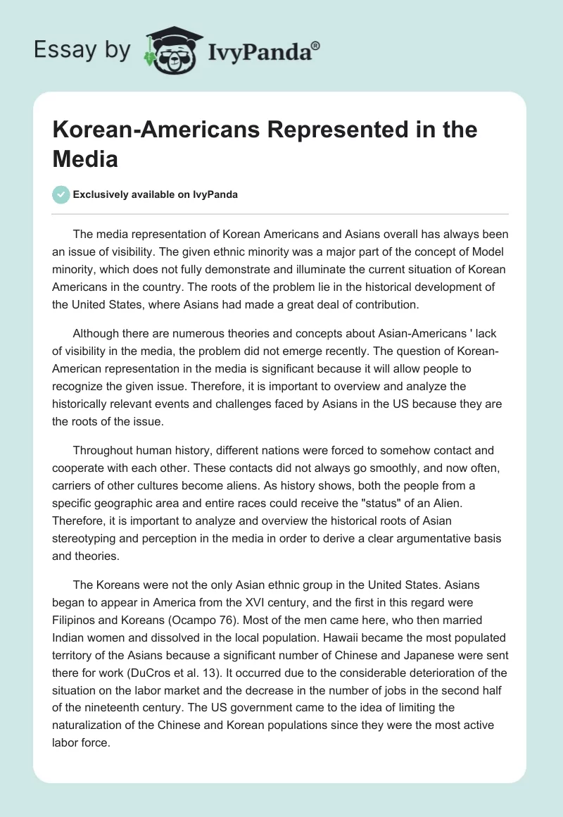 Korean-Americans Represented in the Media. Page 1