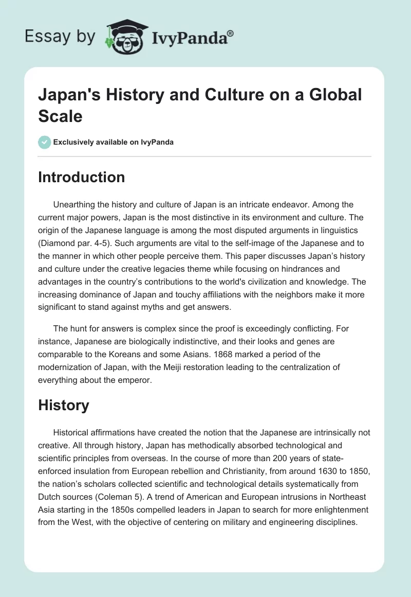 Japan's History and Culture on a Global Scale. Page 1