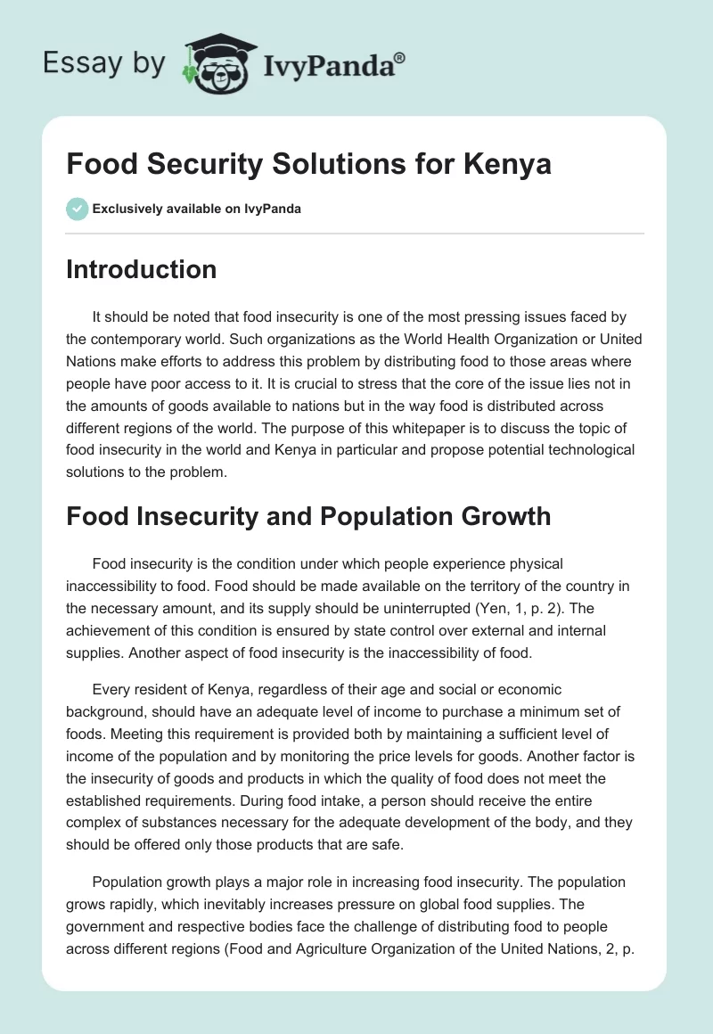 Food Security Solutions for Kenya. Page 1