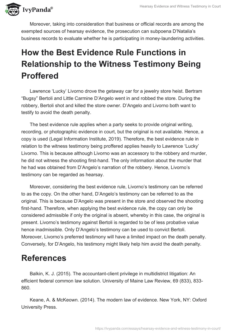 Hearsay Evidence and Witness Testimony in Court. Page 3