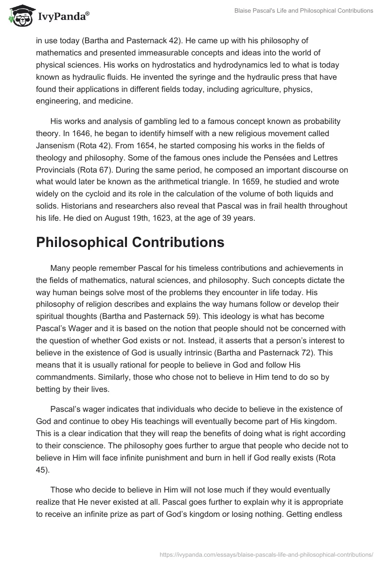 Blaise Pascal's Life and Philosophical Contributions. Page 2