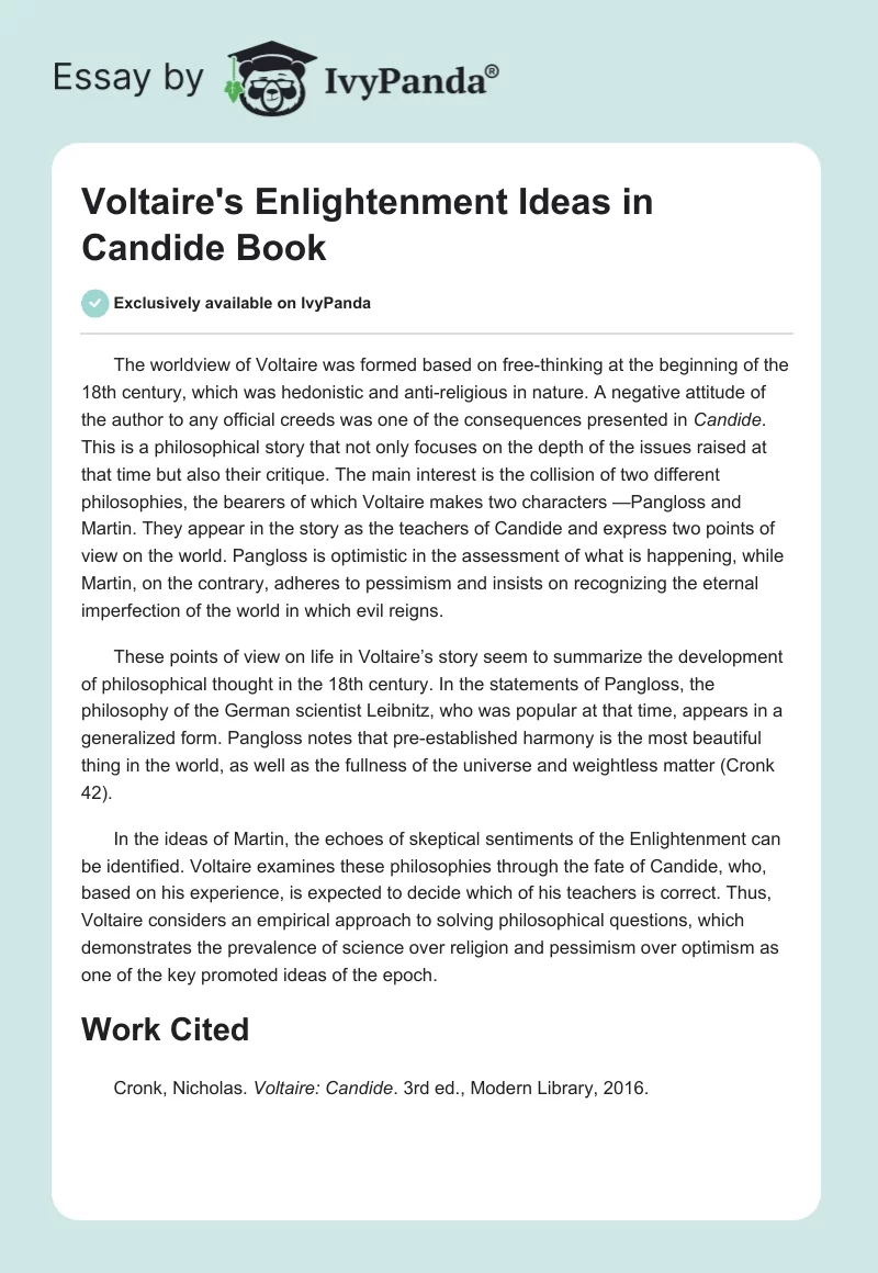 Voltaire's Enlightenment Ideas in "Candide" Book. Page 1