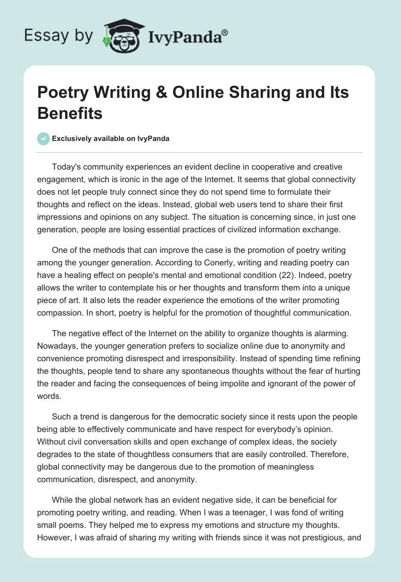 Poetry Writing & Online Sharing and Its Benefits. Page 1
