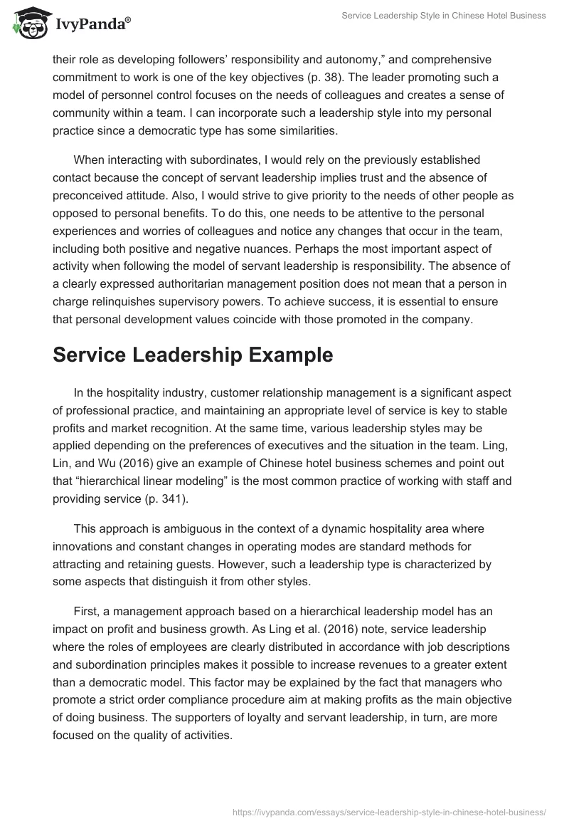 Service Leadership Style in Chinese Hotel Business. Page 2
