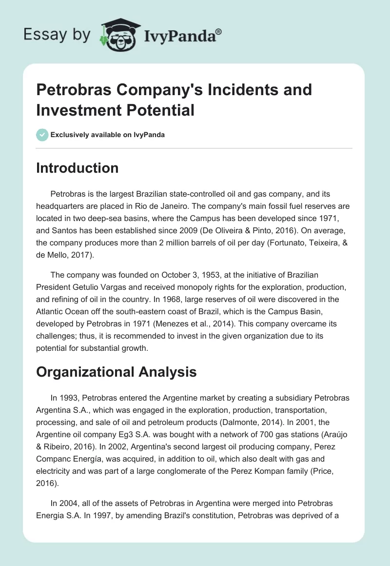 Petrobras Company's Incidents and Investment Potential. Page 1