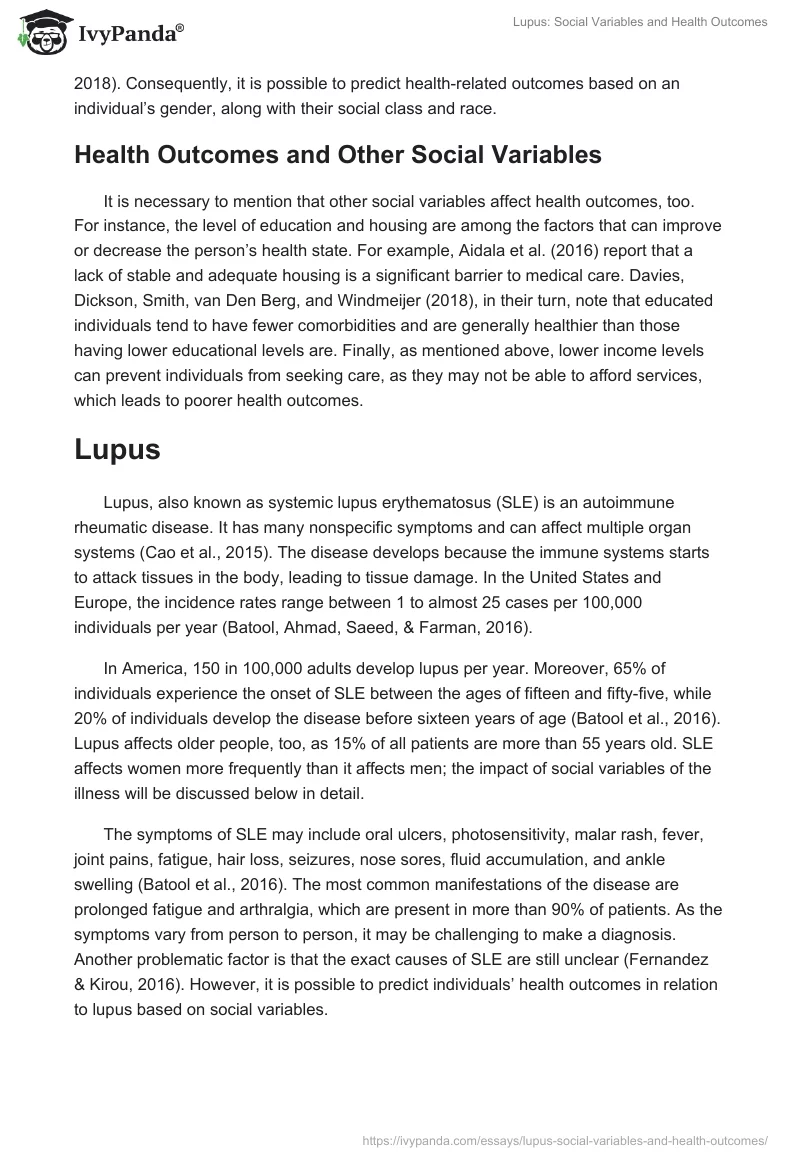 Lupus: Social Variables and Health Outcomes. Page 3