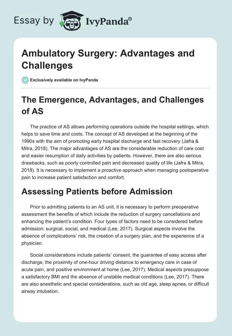 Ambulatory Surgery: Advantages and Challenges. Page 1
