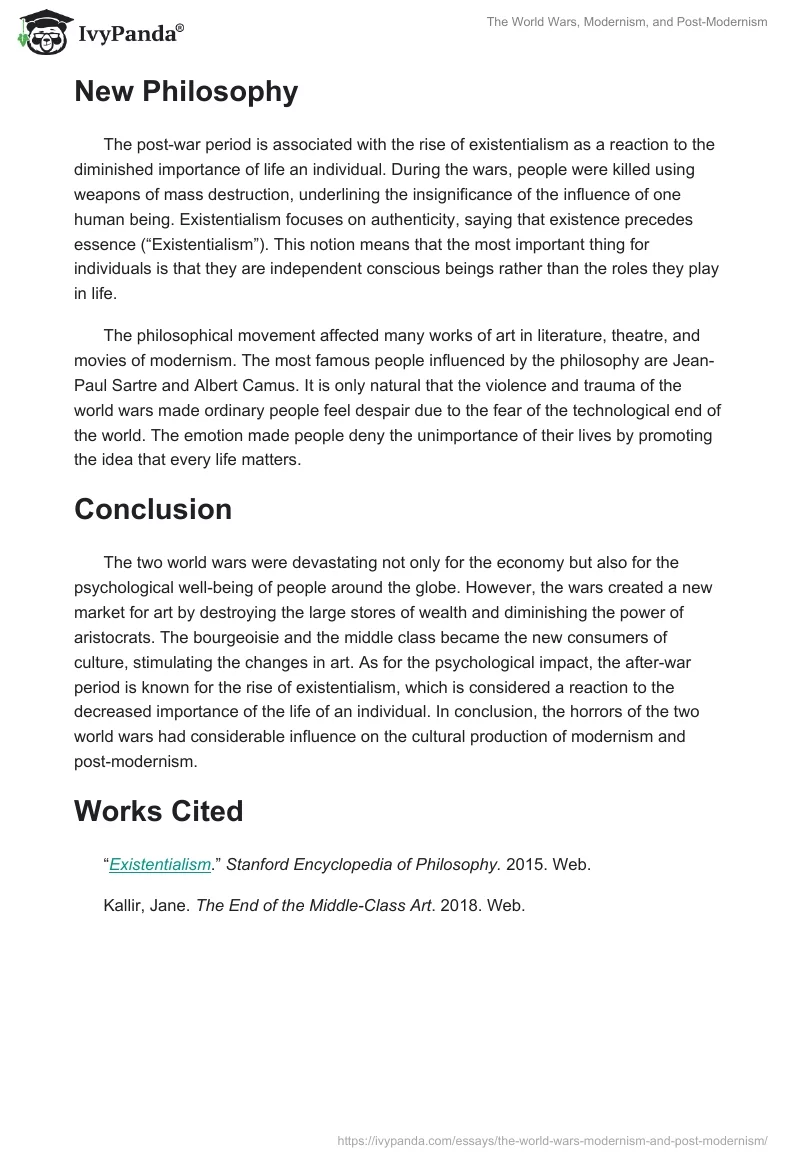The World Wars, Modernism, and Post-Modernism. Page 2