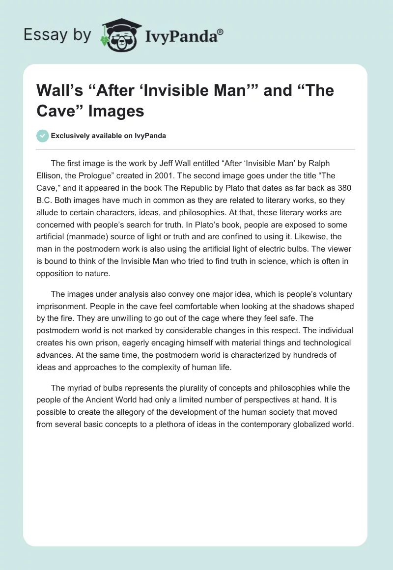 Wall’s “After ‘Invisible Man’” and “The Cave” Images. Page 1