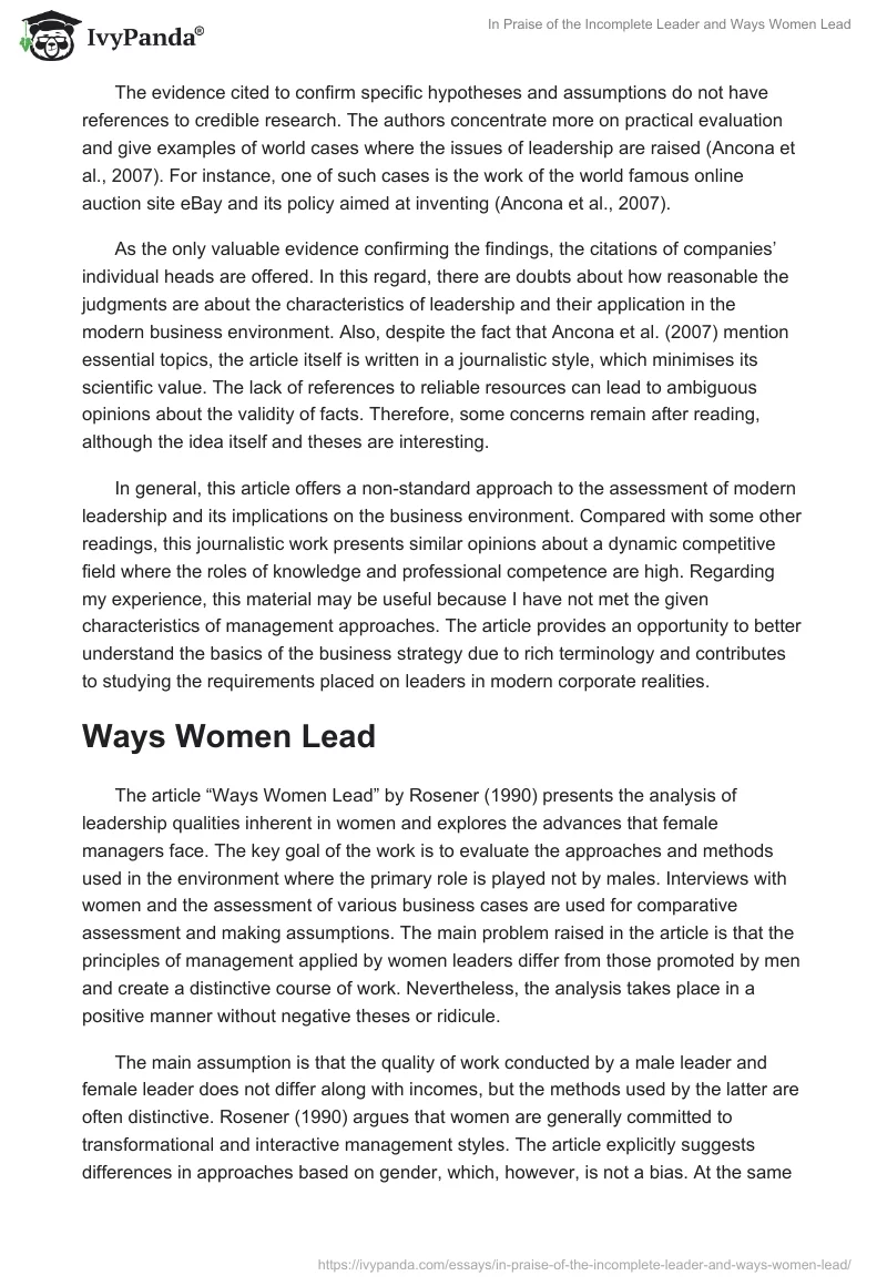 In Praise of the Incomplete Leader and Ways Women Lead. Page 2
