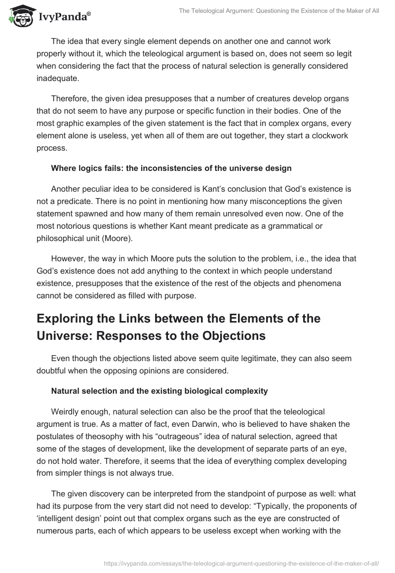 The Teleological Argument: Questioning the Existence of the Maker of All. Page 2