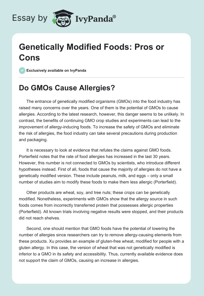 Genetically Modified Foods: Pros or Cons. Page 1