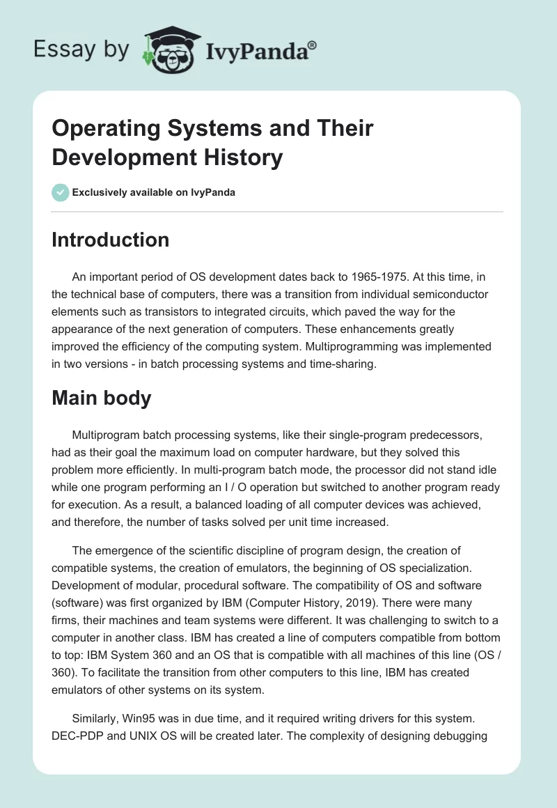Operating Systems and Their Development History. Page 1