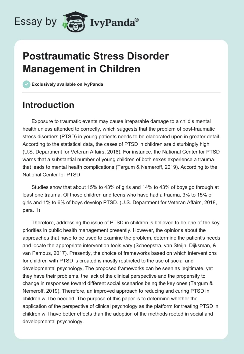Posttraumatic Stress Disorder Management in Children. Page 1