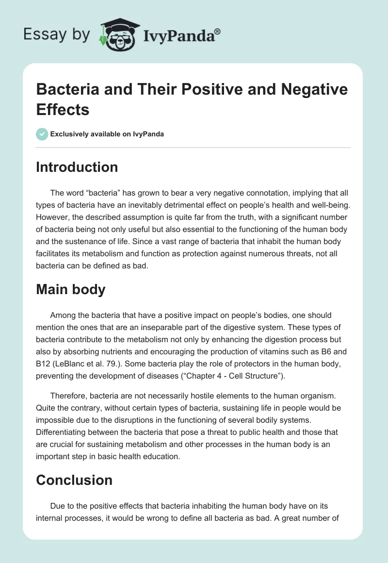 Bacteria and Their Positive and Negative Effects. Page 1