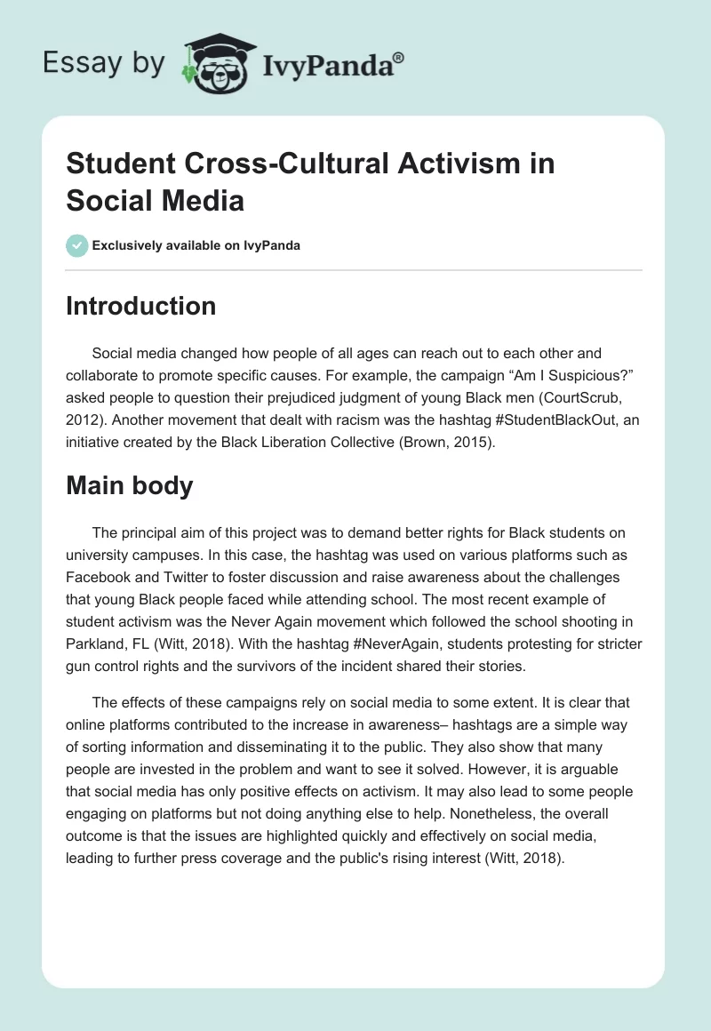 Student Cross-Cultural Activism in Social Media. Page 1