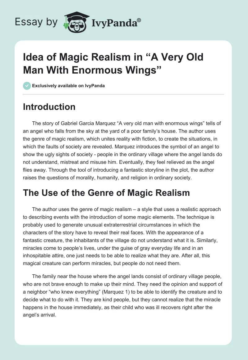 Idea of Magic Realism in “A Very Old Man With Enormous Wings”. Page 1