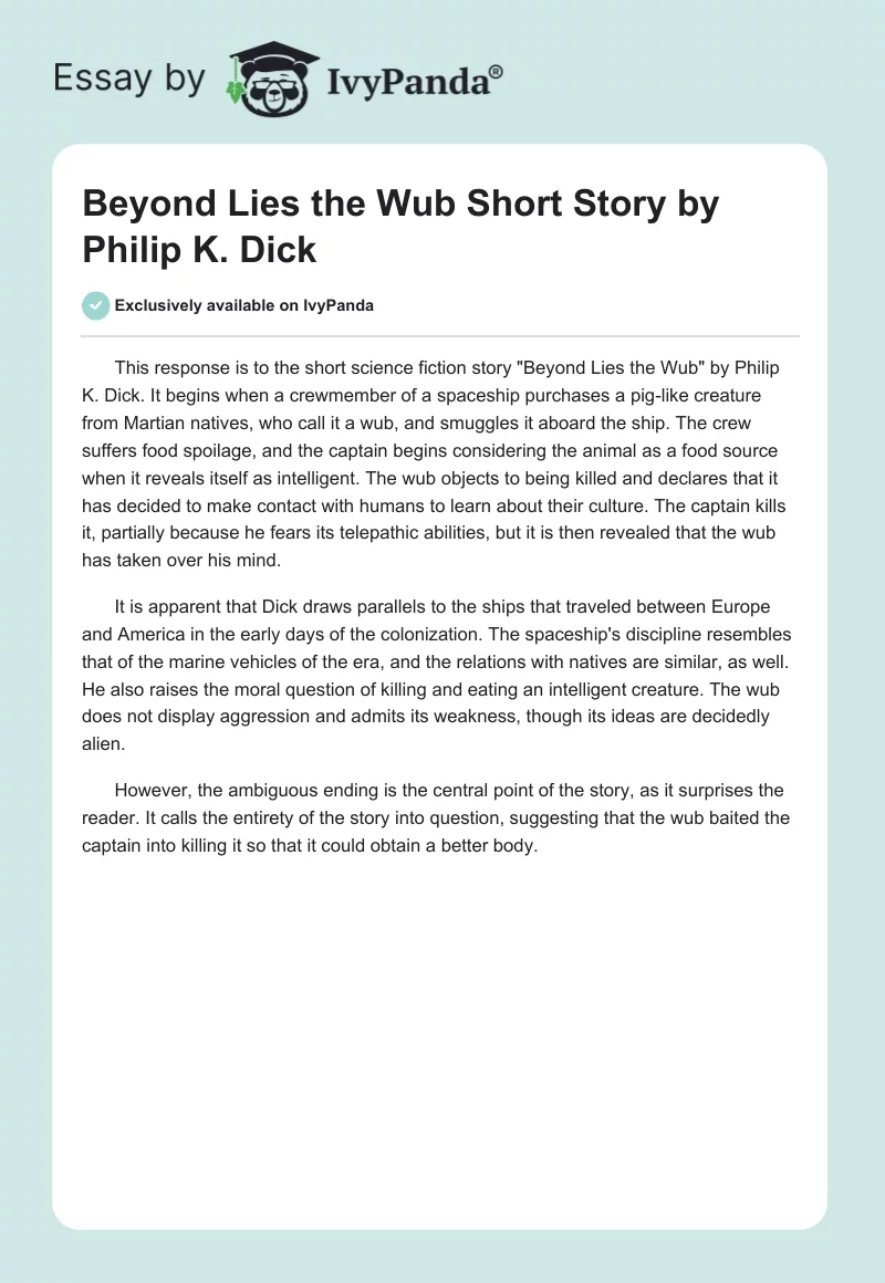 "Beyond Lies the Wub" Short Story by Philip K. Dick. Page 1