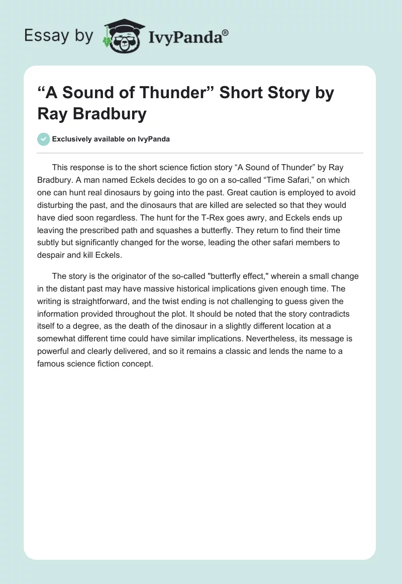 “A Sound of Thunder” Short Story by Ray Bradbury. Page 1