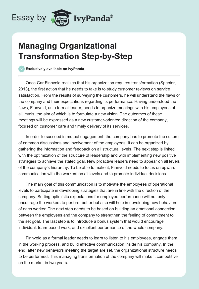 Managing Organizational Transformation Step-by-Step. Page 1