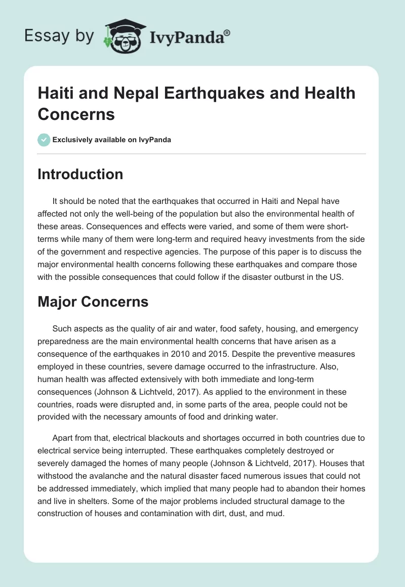 Haiti and Nepal Earthquakes and Health Concerns. Page 1