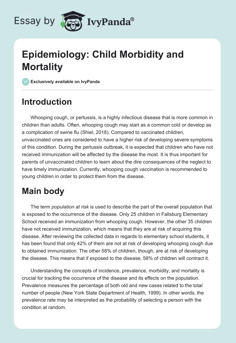 Epidemiology: Child Morbidity and Mortality. Page 1