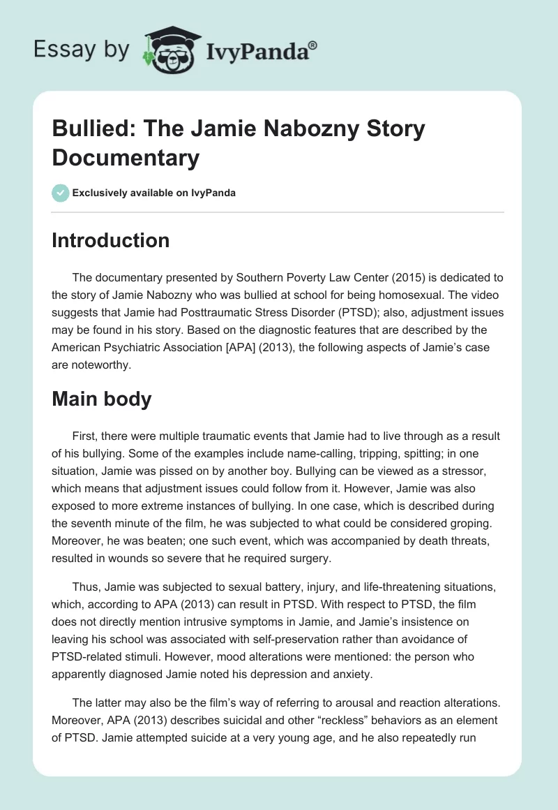 "Bullied: The Jamie Nabozny Story" Documentary. Page 1
