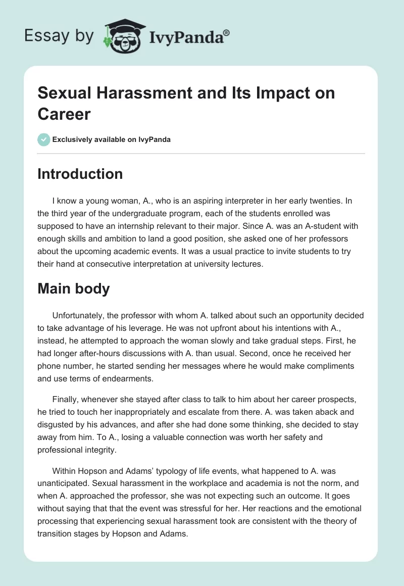 Sexual Harassment and Its Impact on Career. Page 1