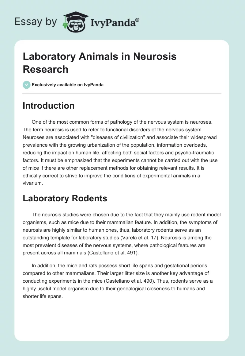 Laboratory Animals in Neurosis Research. Page 1