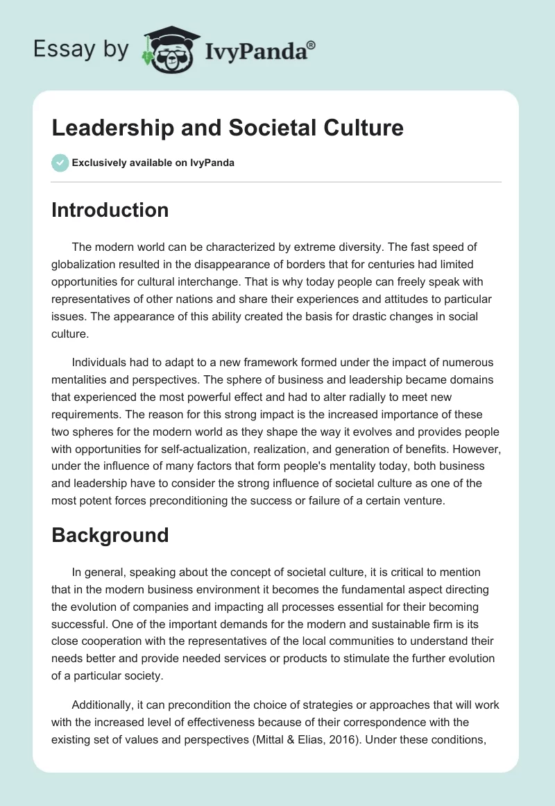 Leadership and Societal Culture. Page 1