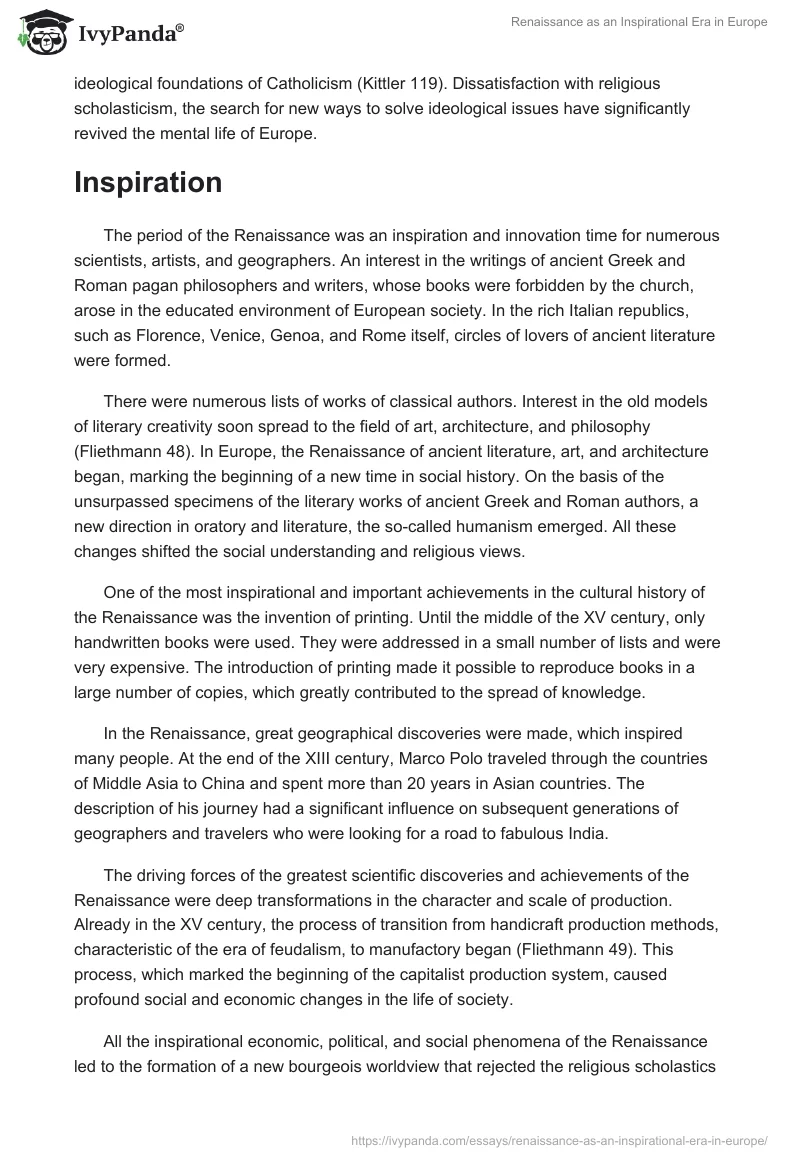 Renaissance as an Inspirational Era in Europe. Page 2