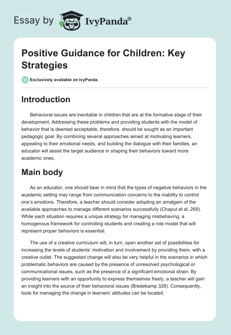 Positive Guidance for Children: Key Strategies. Page 1