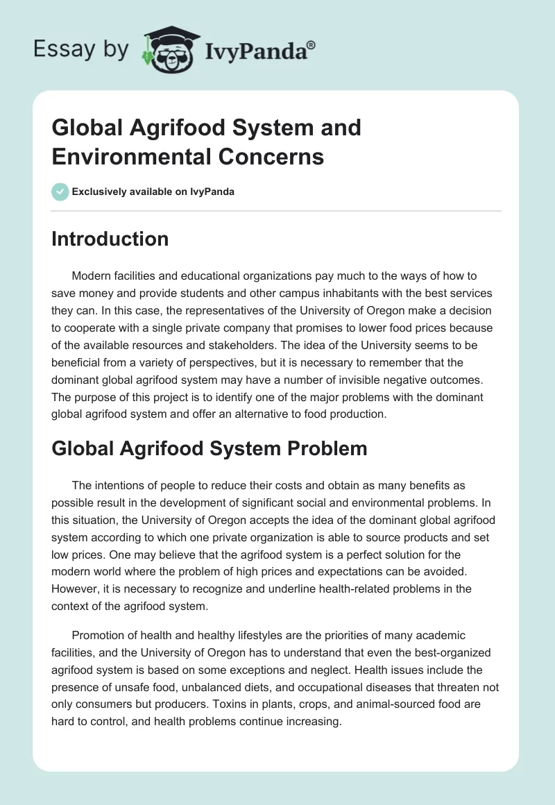 Global Agrifood System and Environmental Concerns. Page 1