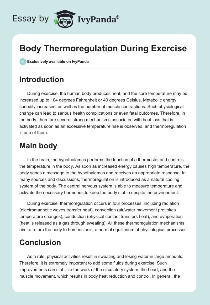 Body Thermoregulation During Exercise. Page 1