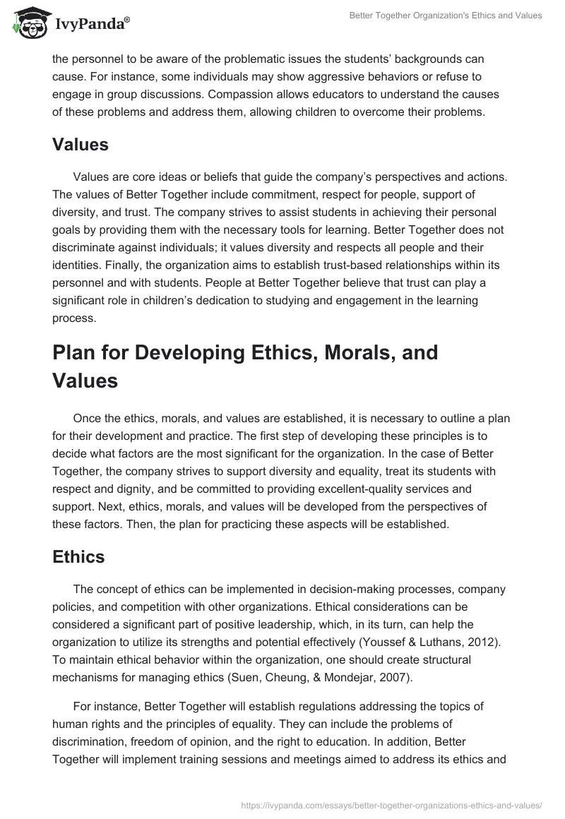 Better Together Organization's Ethics and Values. Page 3
