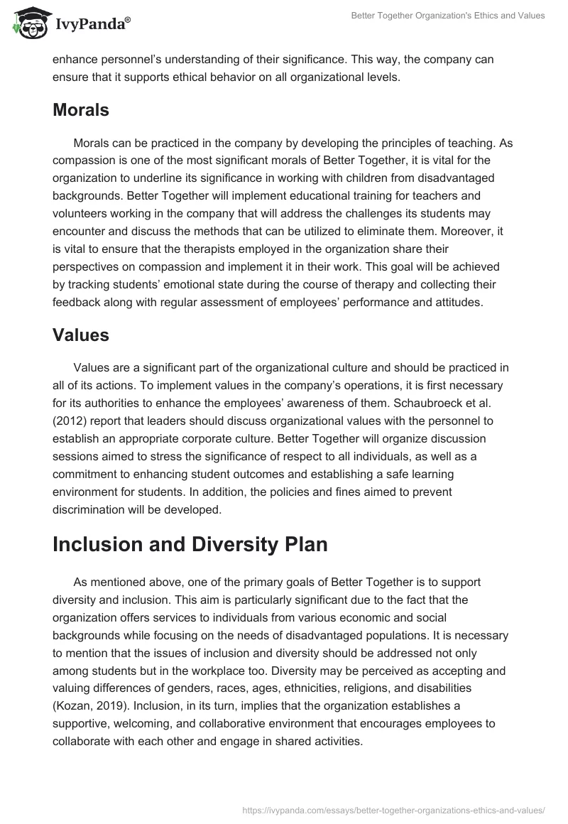 Better Together Organization's Ethics and Values. Page 4
