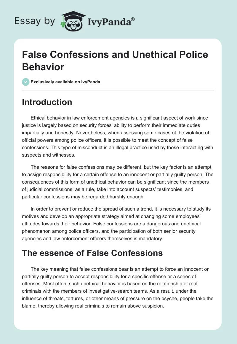 False Confessions and Unethical Police Behavior. Page 1