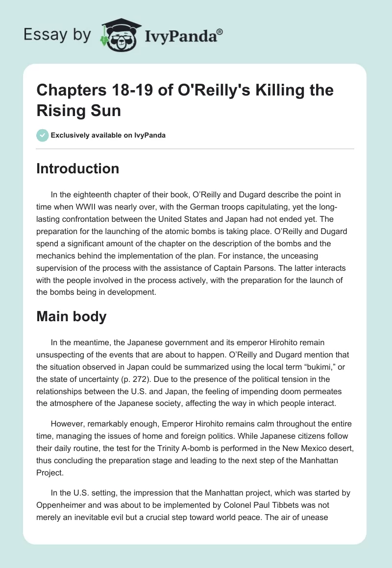 Chapters 18-19 of O'Reilly's "Killing the Rising Sun". Page 1