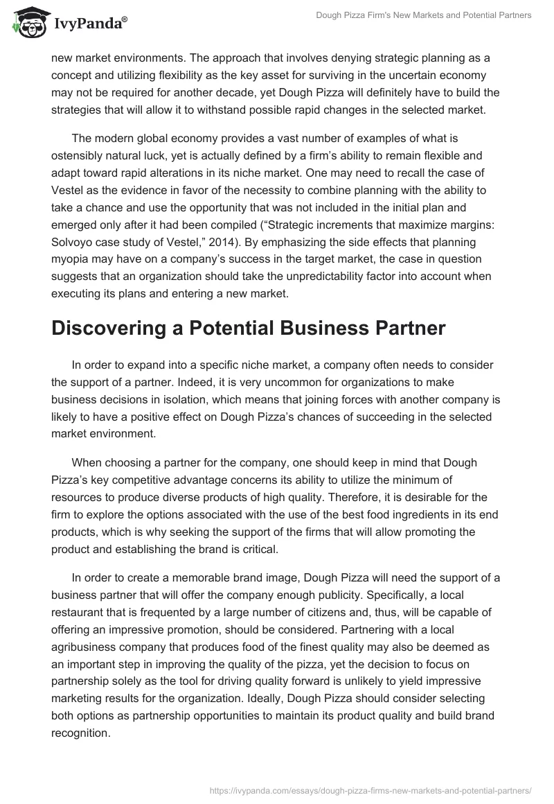 Dough Pizza Firm's New Markets and Potential Partners. Page 2