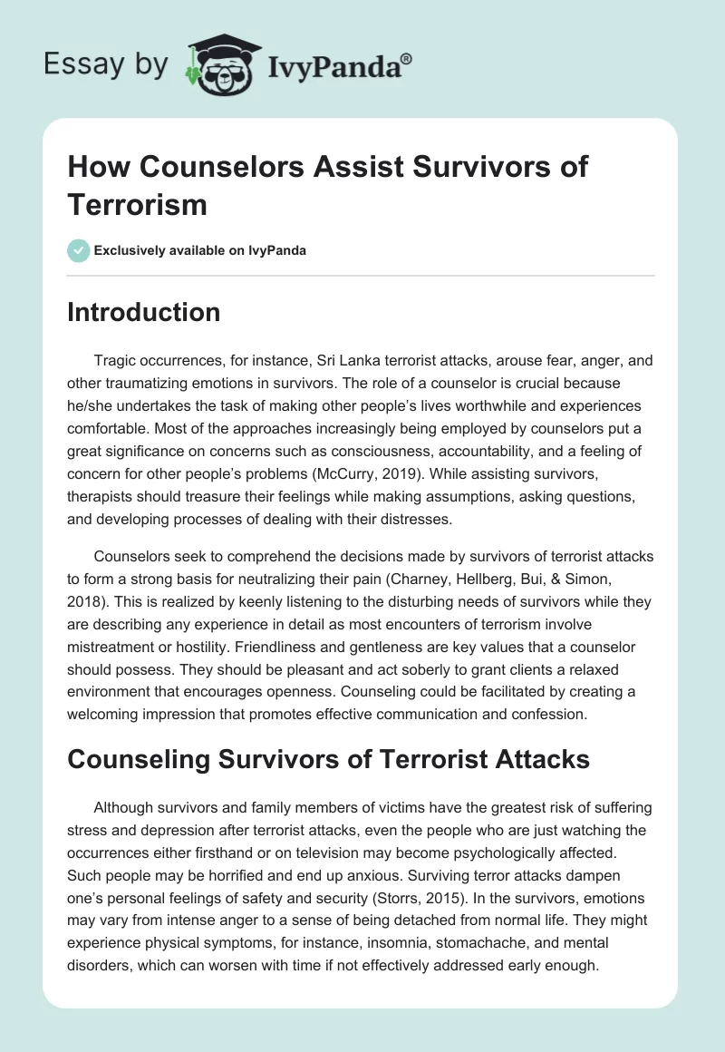 How Counselors Assist Survivors of Terrorism. Page 1
