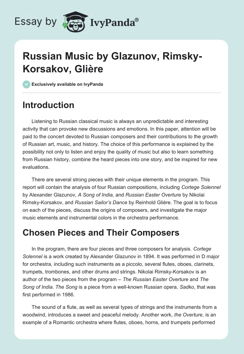 Russian Music by Glazunov, Rimsky-Korsakov, Glière. Page 1