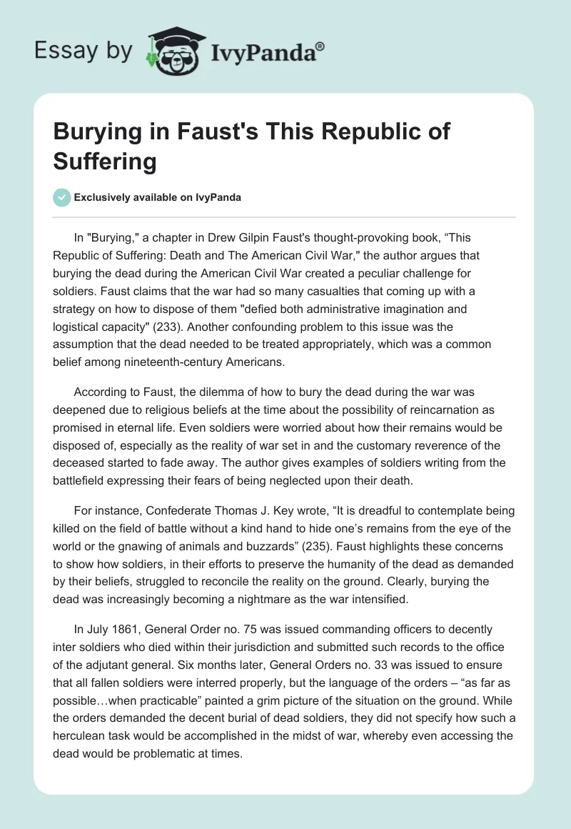 "Burying" in Faust's "This Republic of Suffering". Page 1