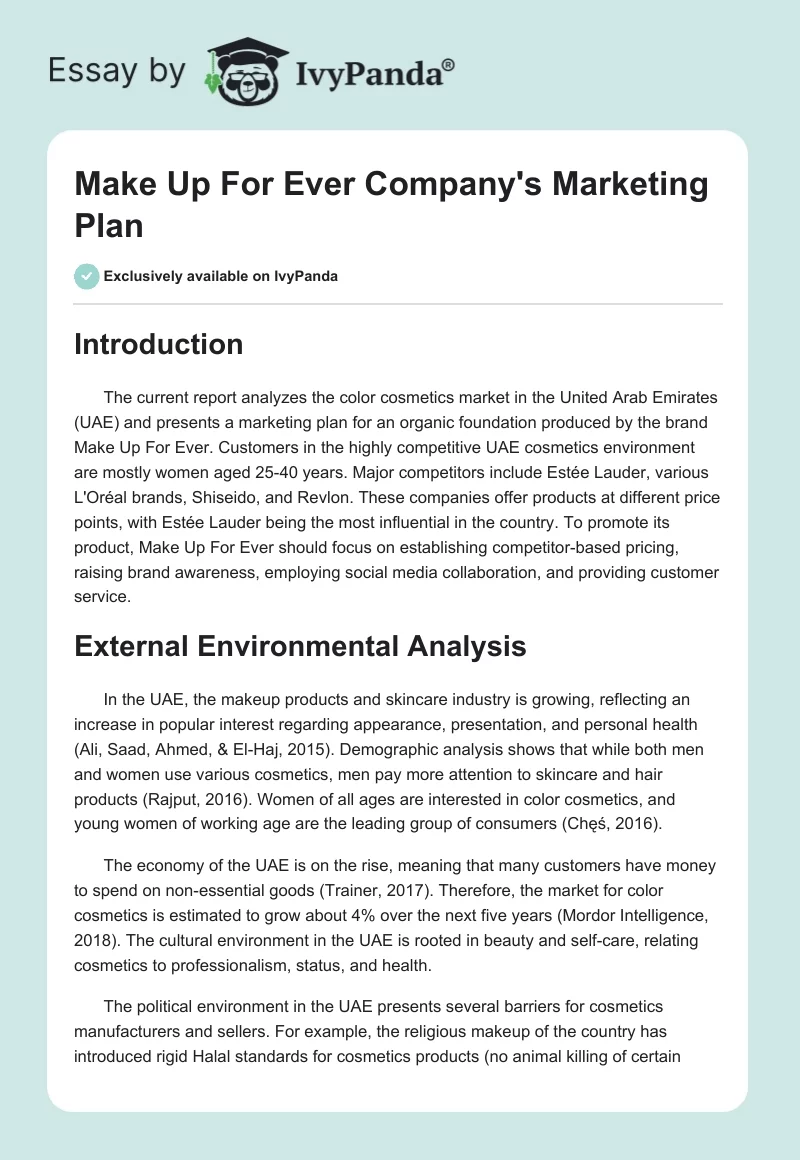 Make Up For Ever Company's Marketing Plan. Page 1