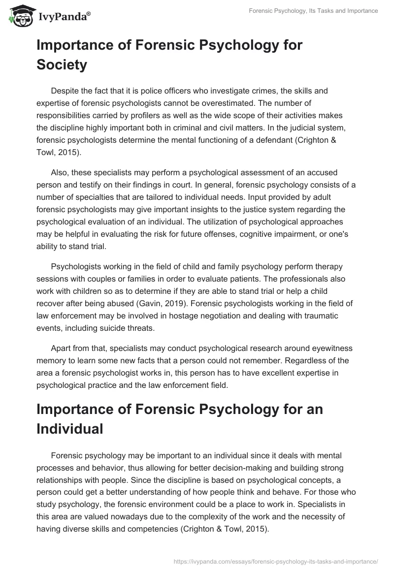 Forensic Psychology, Its Tasks and Importance. Page 2